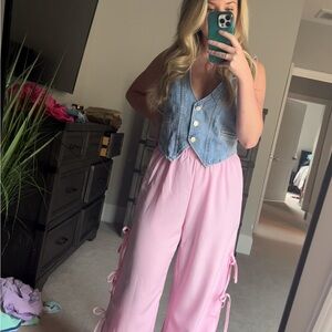 Pink and White Tie pants